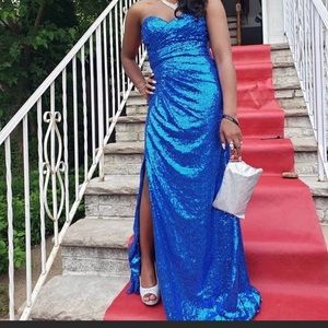 Blue Sequin Prom Dress